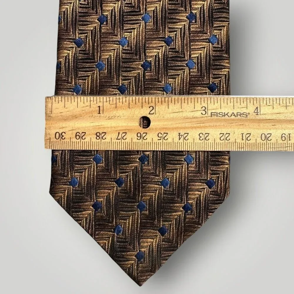 ERMENEGILDO ZEGNA Tie Geometric 100% Silk Tie Necktie Blue/Brown Made in Italy